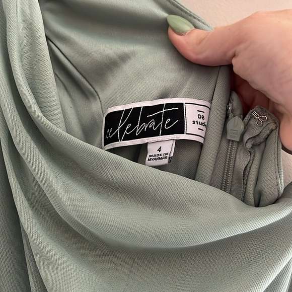 Celebrate DB Studio Sage Green Mesh One-Shoulder Dress with Full Skirt - Picture 3 of 5